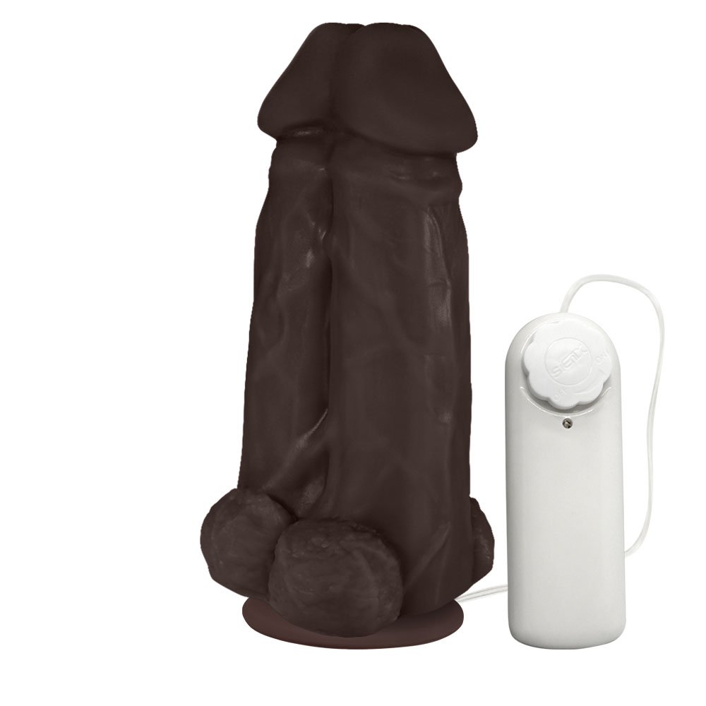 Pênis Realístico Flexível Duplo Super Amigos com Vibrador e Ventosa 18 x 7,5cm Marrom | Foto 04