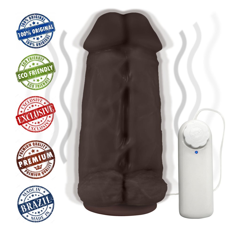 Pênis Realístico Flexível Duplo Super Amigos com Vibrador e Ventosa 18 x 7,5cm Marrom | Foto 05