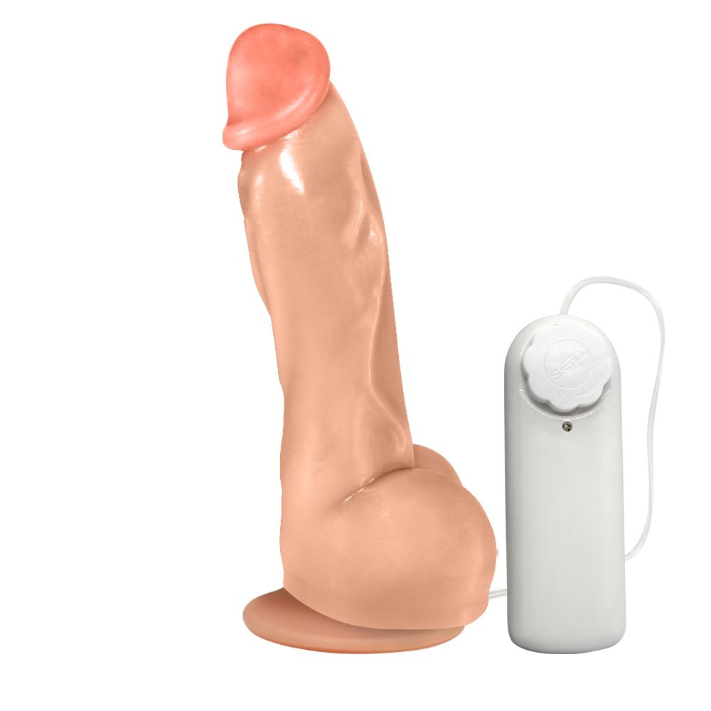 Pênis Realístico em PVC Flexível Heart com Vibrador e Ventosa 19,5 x 4,5cm Bege | Foto 01