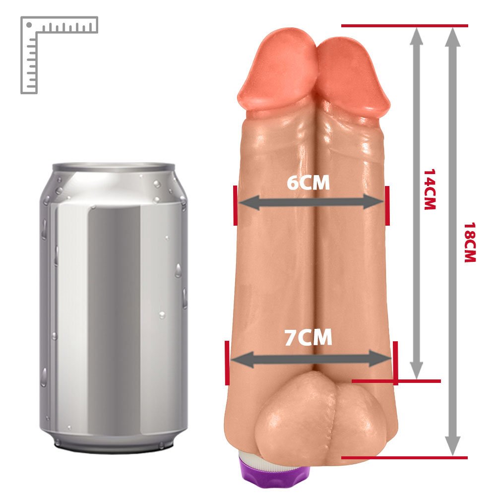Pênis Realístico em PVC Flexível Duplo Amigos com Vibrador 18 x 6cm Bege | Foto 06