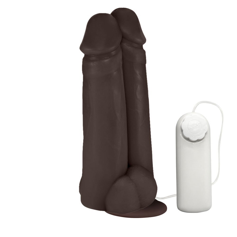 P�nis Real�stico Flex�vel Duplo Amigos com Vibrador e Ventosa 18 x 6cm Marrom | Foto 02