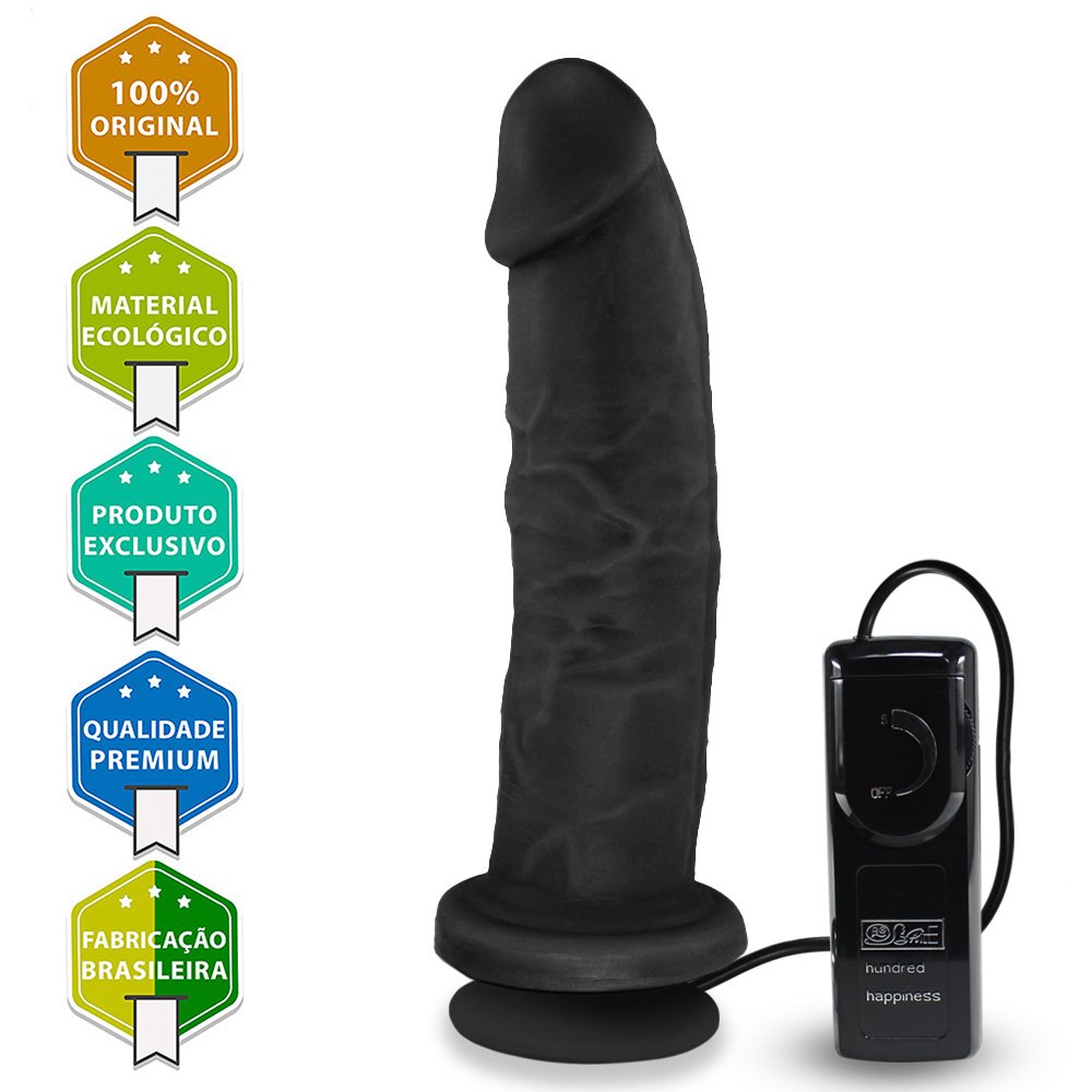 Pênis Realístico em PVC Flexível com Vibrador e Ventosa Colosso 20 x 5,5cm Preto | Foto 05