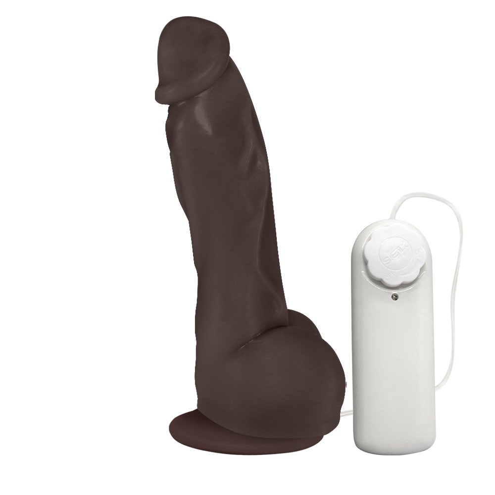 Pênis Realístico em PVC Flexível Heart com Vibrador e Ventosa 19,5 x 4,5cm Marrom | Foto 01