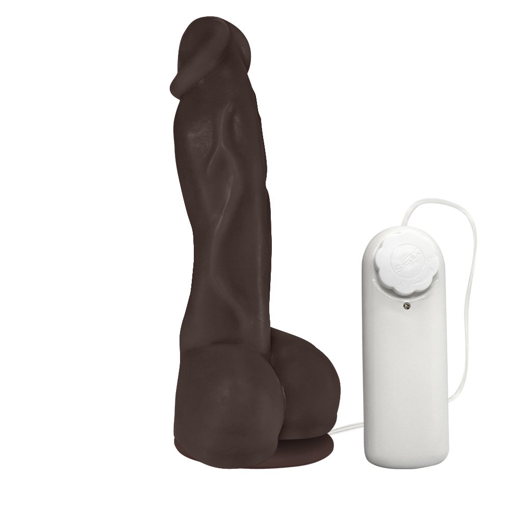 Pênis Realístico em PVC Flexível Heart com Vibrador e Ventosa 19,5 x 4,5cm Marrom | Foto 02