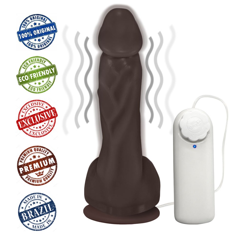 Pênis Realístico em PVC Flexível Heart com Vibrador e Ventosa 19,5 x 4,5cm Marrom | Foto 05