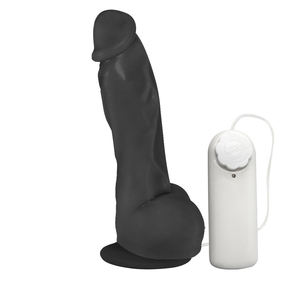 Pênis Realístico em PVC Flexível Heart com Vibrador e Ventosa 19,5 x 4,5cm Preto | Foto 01