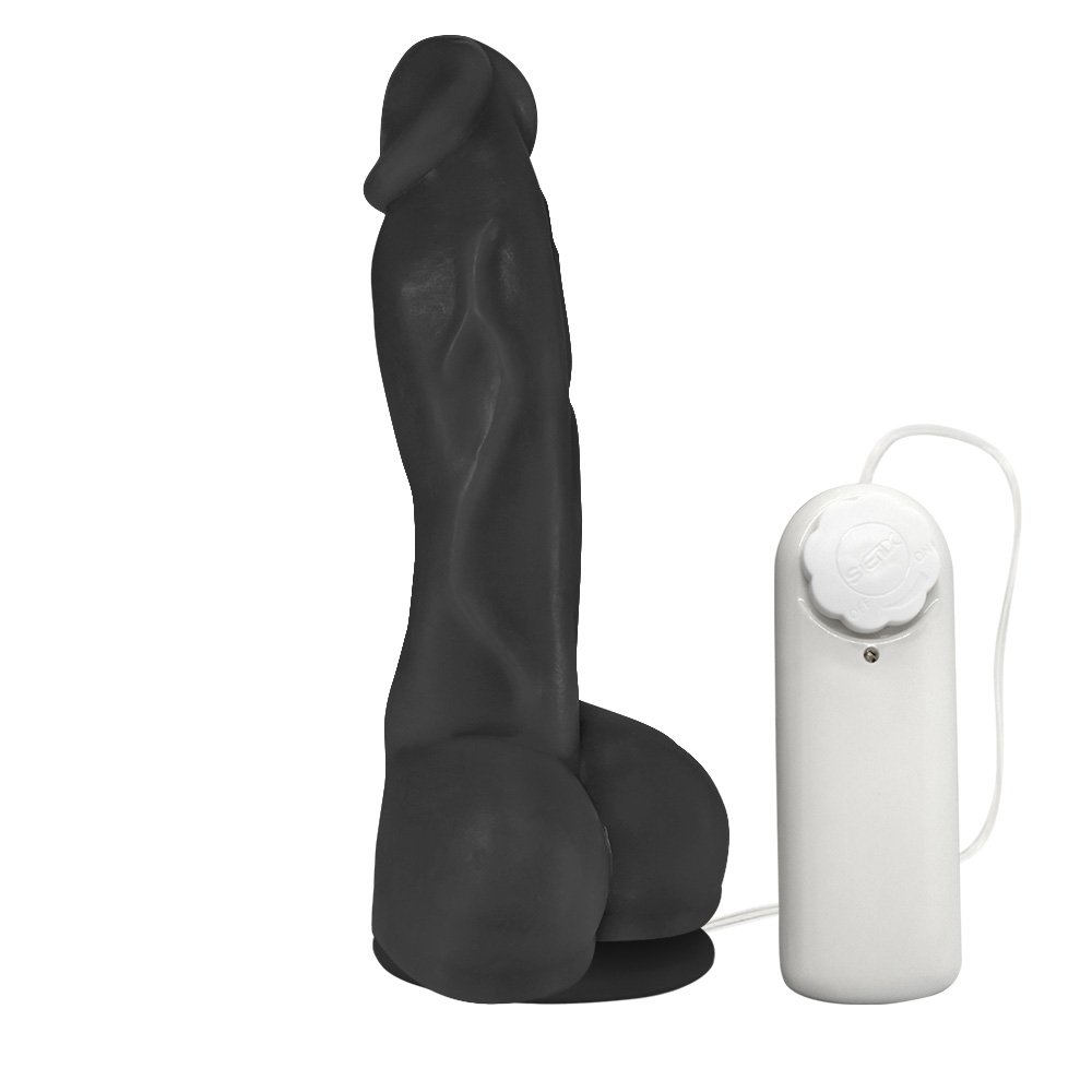Pênis Realístico em PVC Flexível Heart com Vibrador e Ventosa 19,5 x 4,5cm Preto | Foto 02