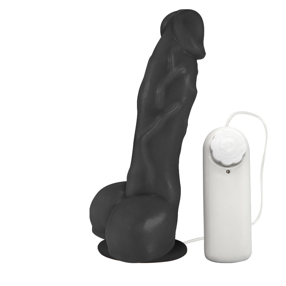 Pênis Realístico em PVC Flexível Heart com Vibrador e Ventosa 19,5 x 4,5cm Preto | Foto 03