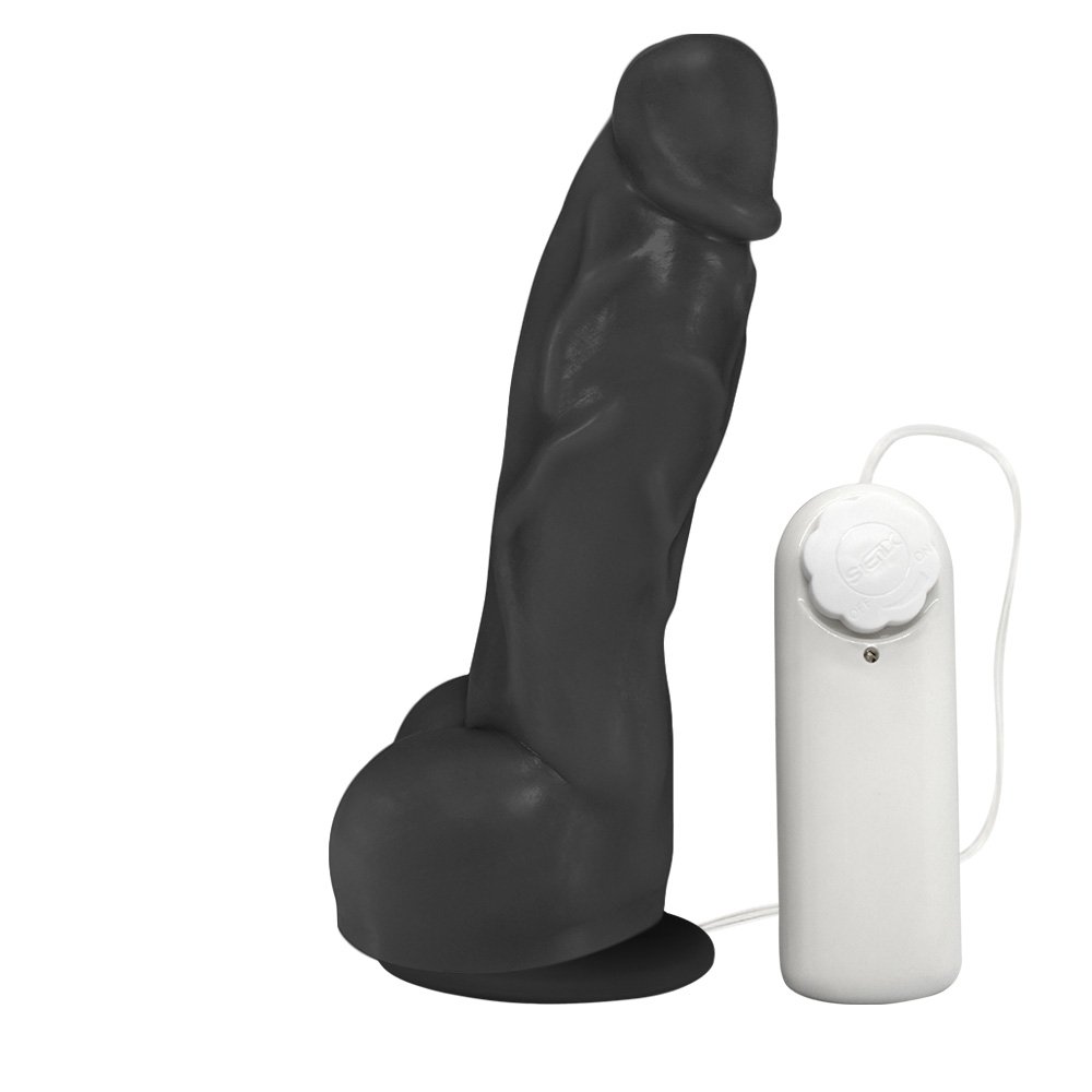 Pênis Realístico em PVC Flexível Heart com Vibrador e Ventosa 19,5 x 4,5cm Preto | Foto 04