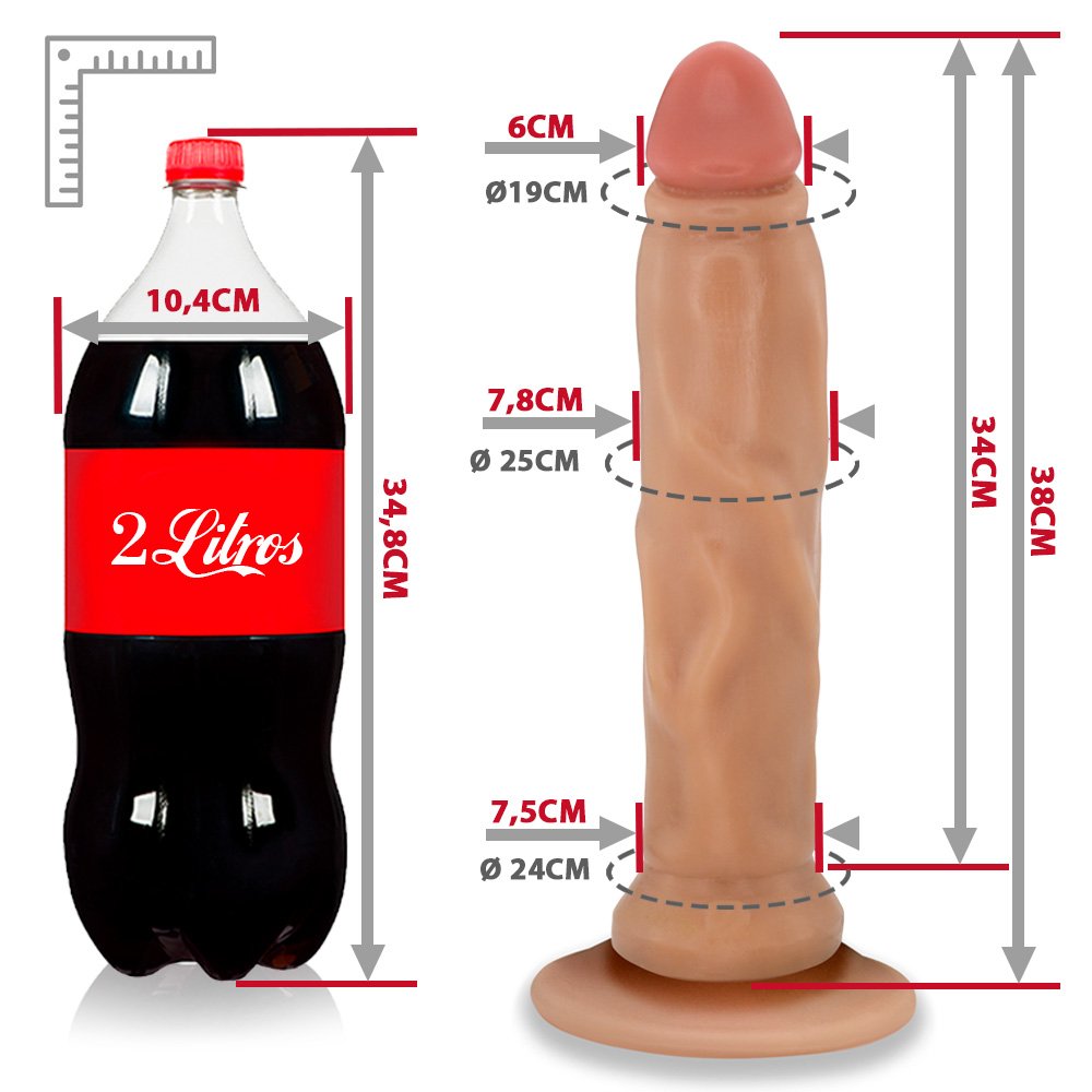 Pênis Gigante e Grosso Flexível com Ventosa Titan 38 x 8cm Bege | Foto 06
