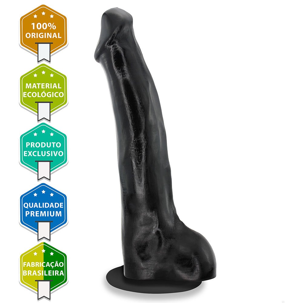 Pênis Gigante e Grosso Flexível com Escroto e Ventosa Tromba 38 x 8cm Preto | Foto 05