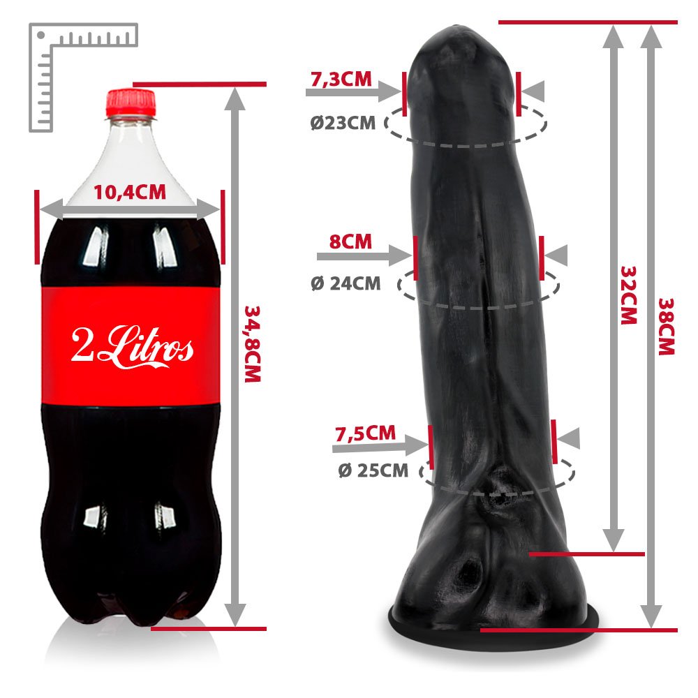 Pênis Gigante e Grosso Flexível com Escroto e Ventosa Tromba 38 x 8cm Preto | Foto 06