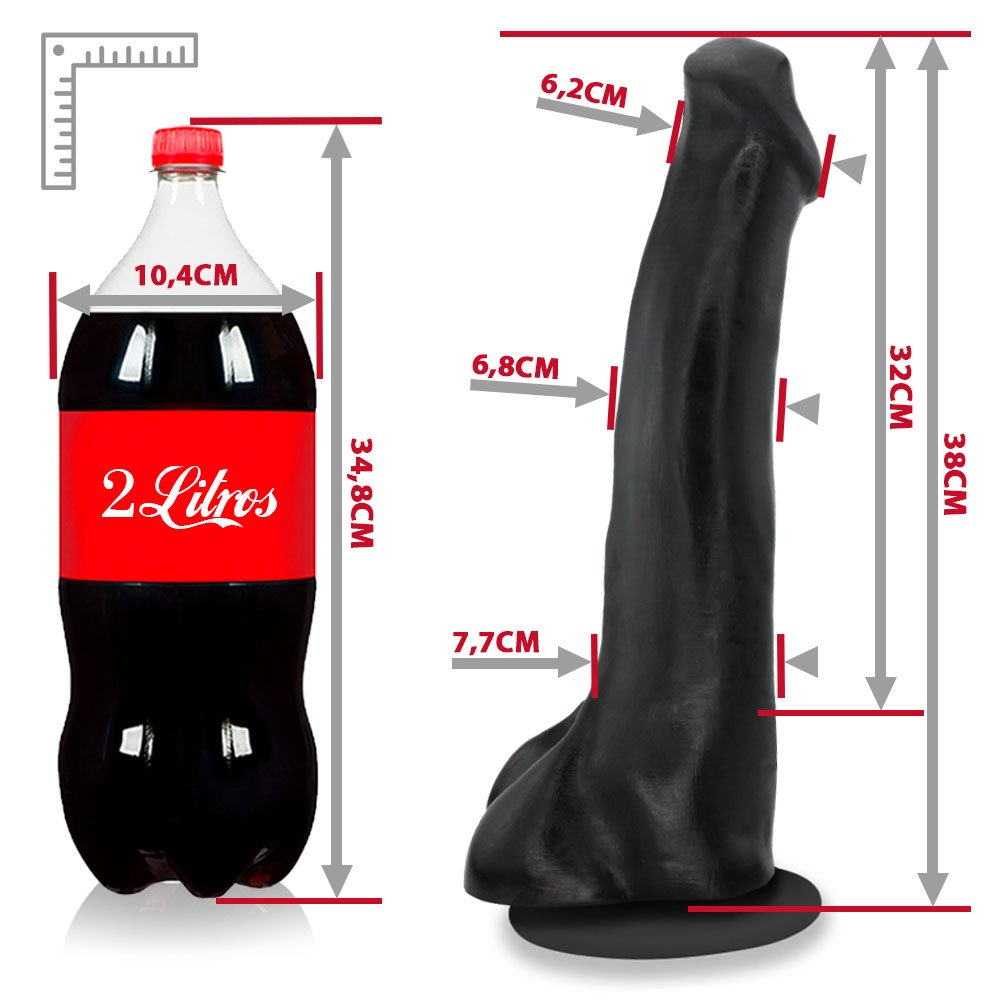 Pênis Gigante e Grosso Flexível com Escroto e Ventosa Tromba 38 x 8cm Preto | Foto 07