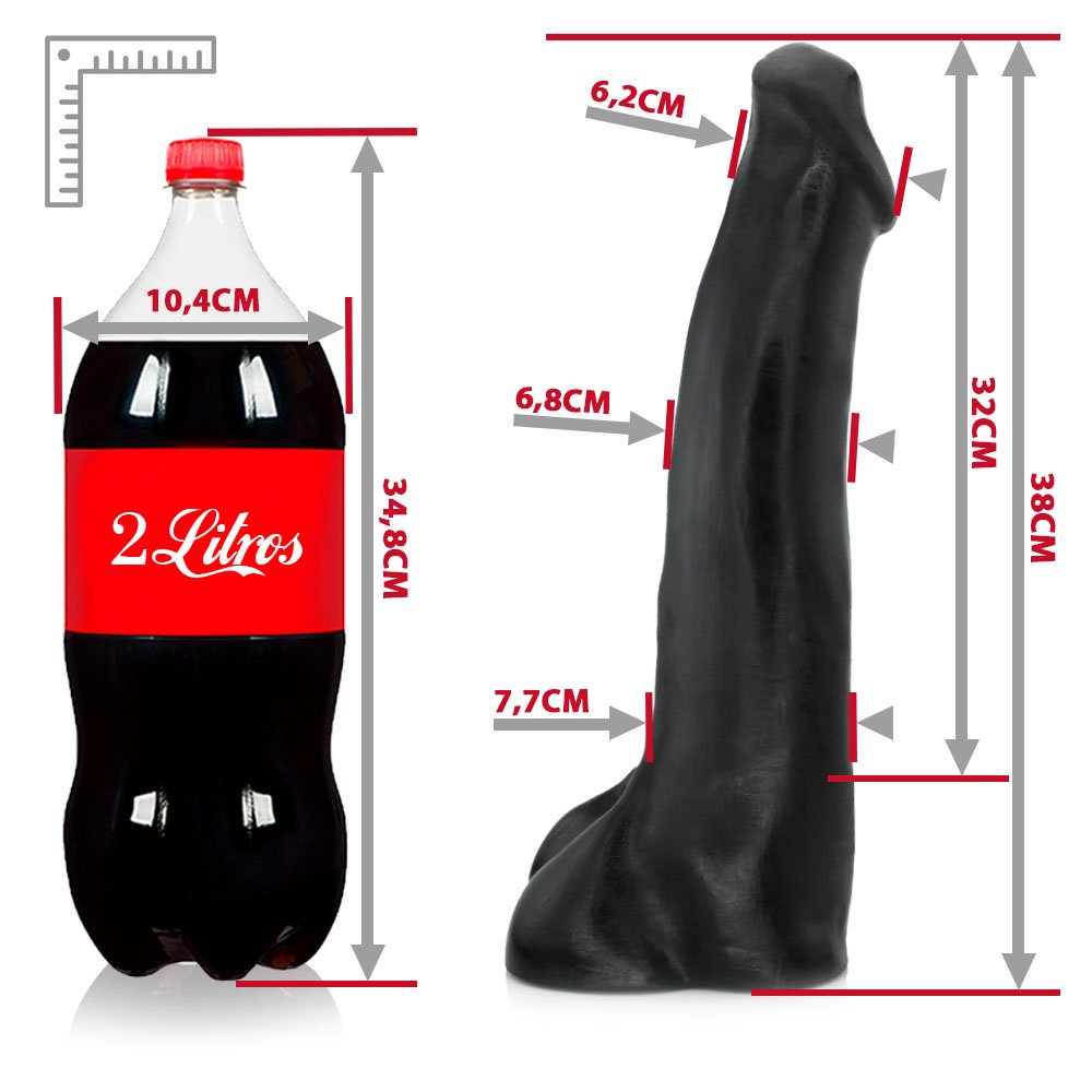 Pênis Gigante e Grosso Flexível com Escroto Tromba 38 x 8cm Preto | Foto 07