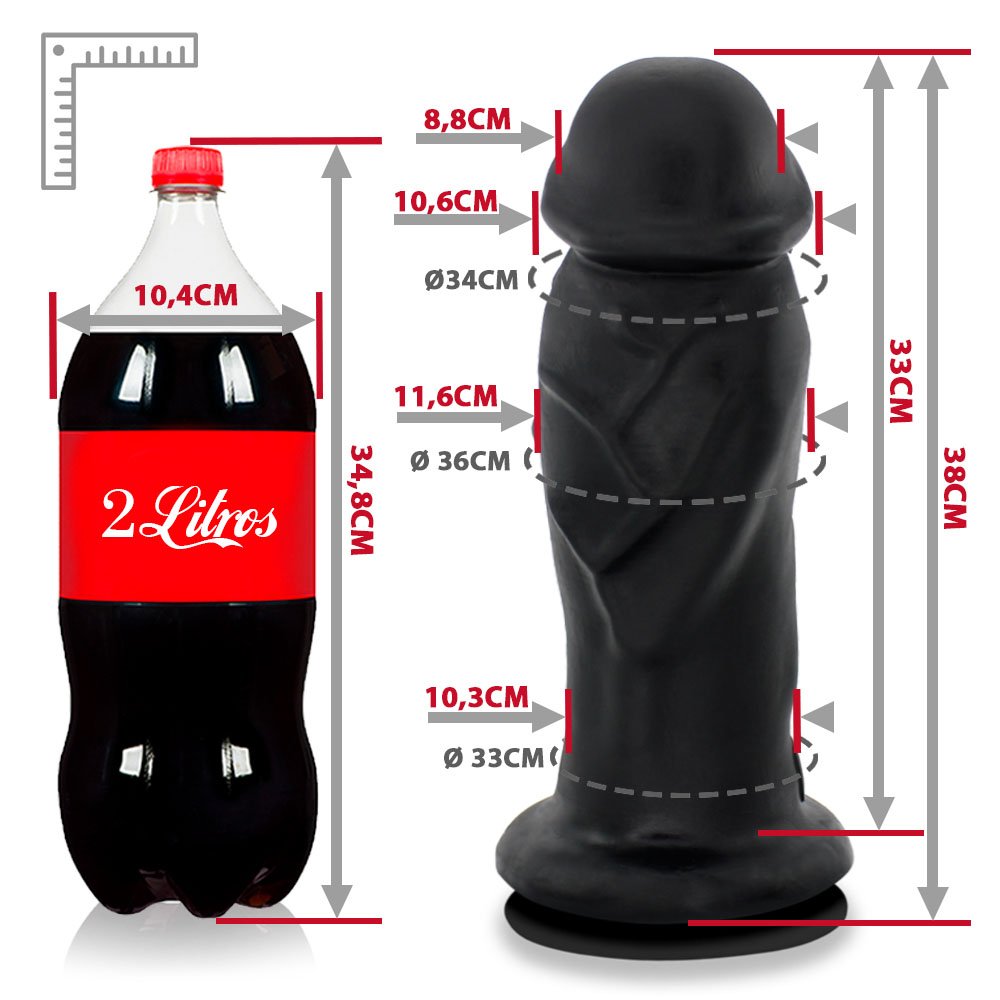 Pênis Gigante e Grosso Flexível com Ventosa Imenso 39 x 11,6cm Preto | Foto 06
