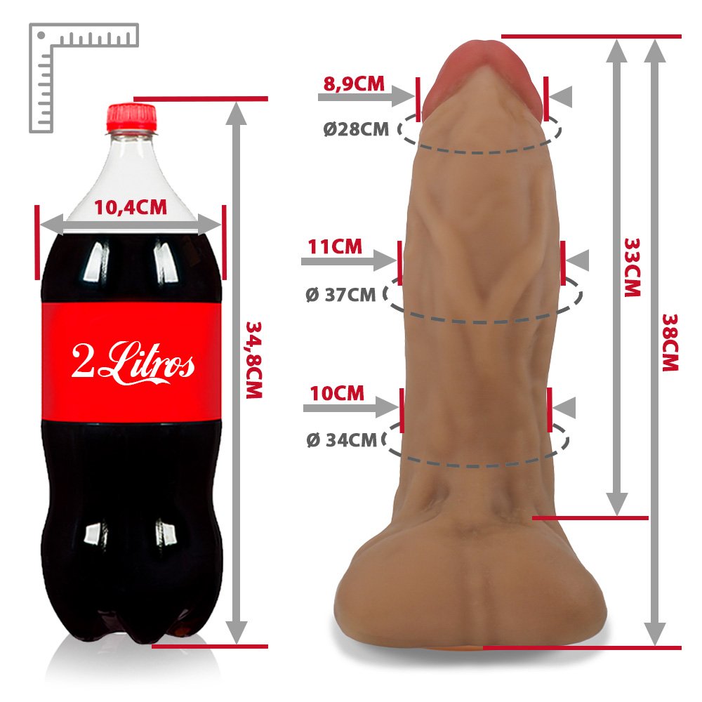 Pênis Gigante e Grosso Flexível com Escroto e Ventosa Corajoso 38 x 11,5cm Bege | Foto 06