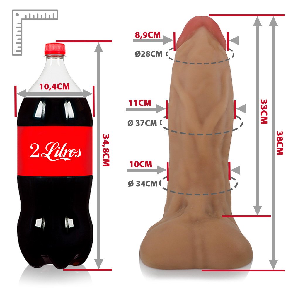 Pênis Gigante e Grosso Flexível com Escroto Corajoso 38 x 11,5cm Bege | Foto 06