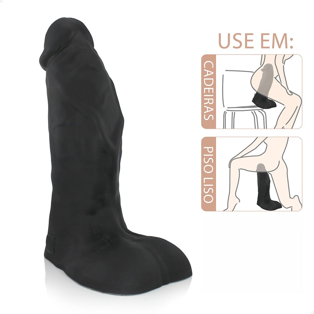 Pênis Gigante e Grosso Flexível com Escroto Corajoso 38 x 11,5cm Preto | Foto 04