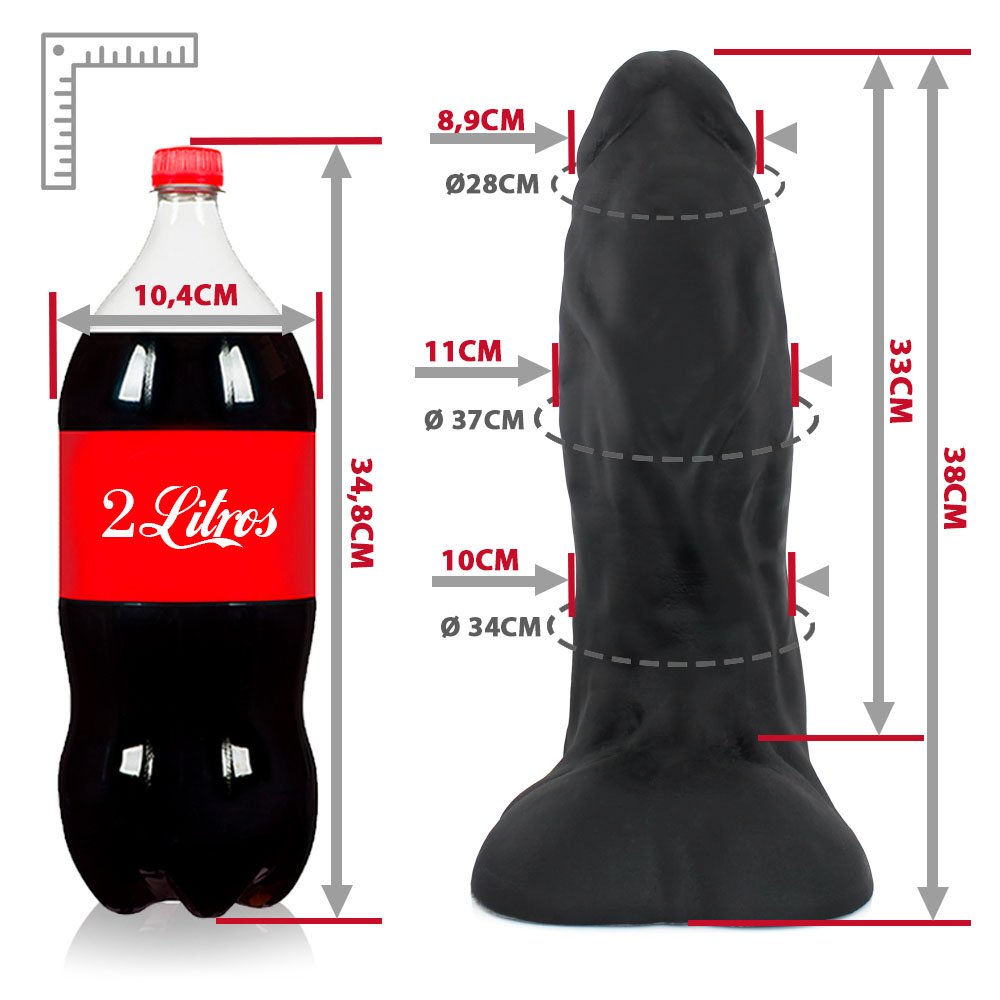 Pênis Gigante e Grosso Flexível com Escroto Corajoso 38 x 11,5cm Preto | Foto 06