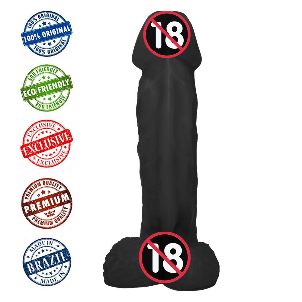 P�nis Gigante e Grosso Flex�vel com Escroto Valente 31 x 7,8cm Preto | Foto 05