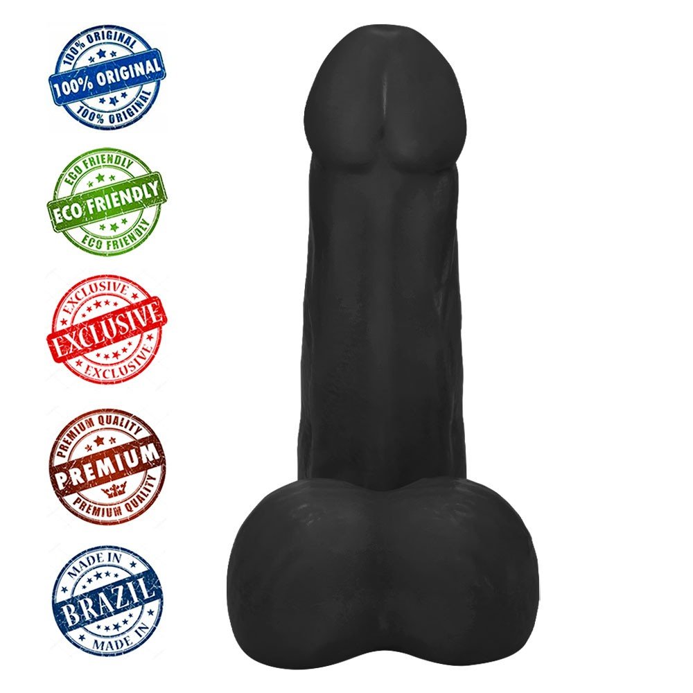 Pênis Gigante e Grosso Flexível com Escroto Miudo 32 x 10cm Preto | Foto 05