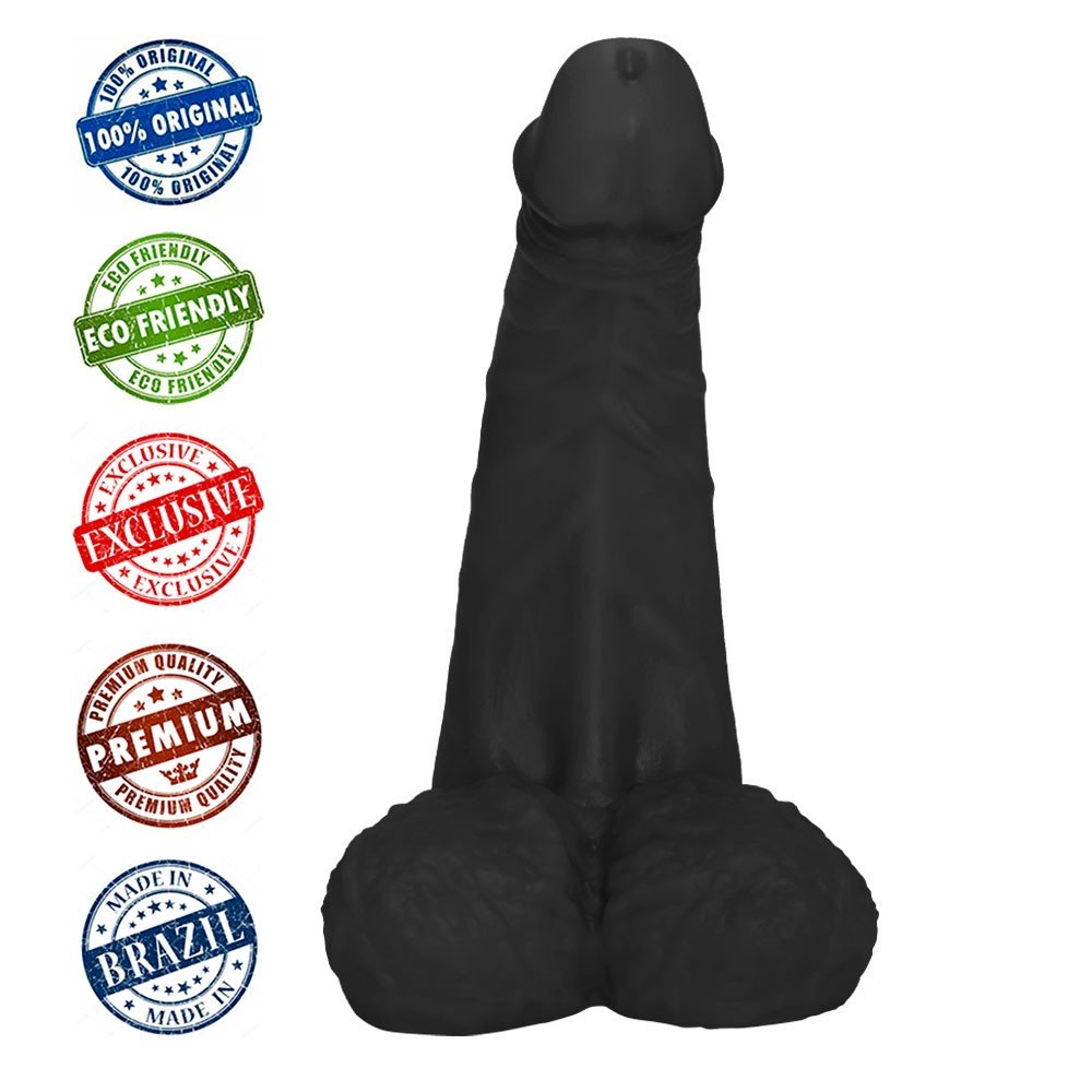 P�nis Gigante e Grosso Flex�vel com Escroto Profundo 36 x 10cm Preto | Foto 05