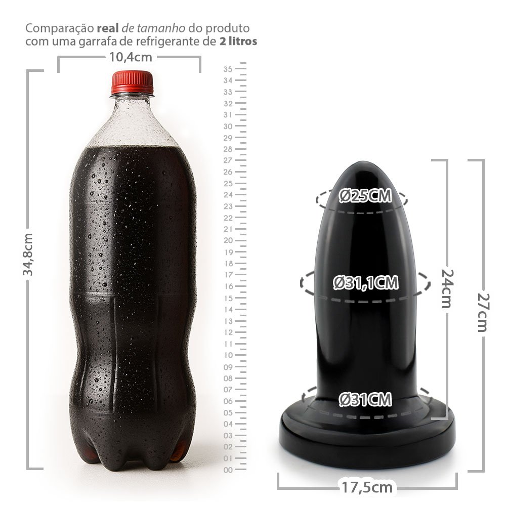 Plug Anal Gigante Bazuca - PVC Flexível 27 x 9,5cm Preto Brilhante | Foto 07