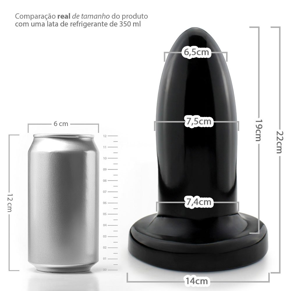 Plug Anal Gigante Morteiro - PVC Flexível 22 x 7,5cm Preto Brilhante | Foto 06