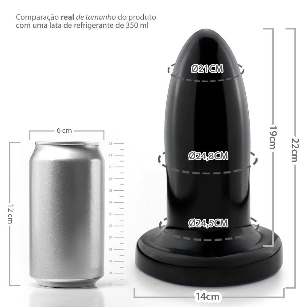 Plug Anal Gigante Morteiro - PVC Flexível 22 x 7,5cm Preto Brilhante | Foto 07