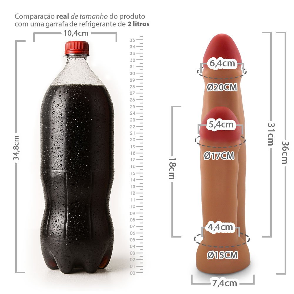 Pênis Duplo Gigante e Grosso Gêmeos - Dildo em PVC Flexível 36 x 7,3cm Bege | Foto 06