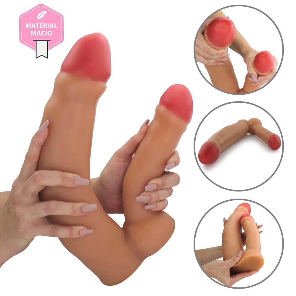 Pênis Duplo Gigante e Grosso Gêmeos - Dildo em PVC Flexível 36 x 7,3cm Bege | Foto 08