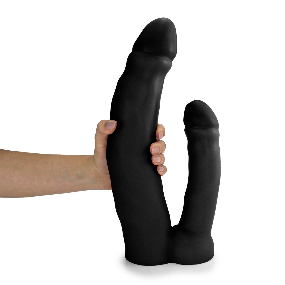 Pênis Duplo Gigante e Grosso Gêmeos - Dildo em PVC Flexível 36 x 7,3cm Preto | Foto 01