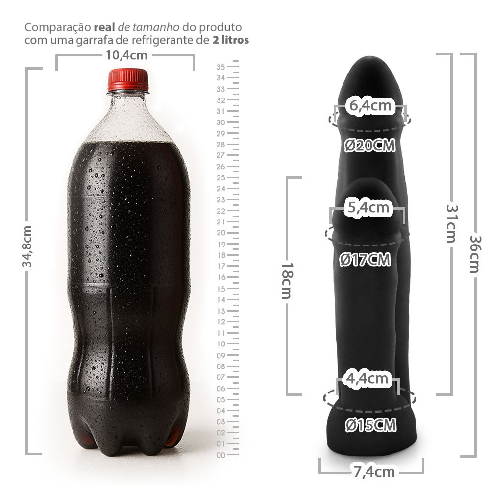 Pênis Duplo Gigante e Grosso Gêmeos - Dildo em PVC Flexível 36 x 7,3cm Preto | Foto 06
