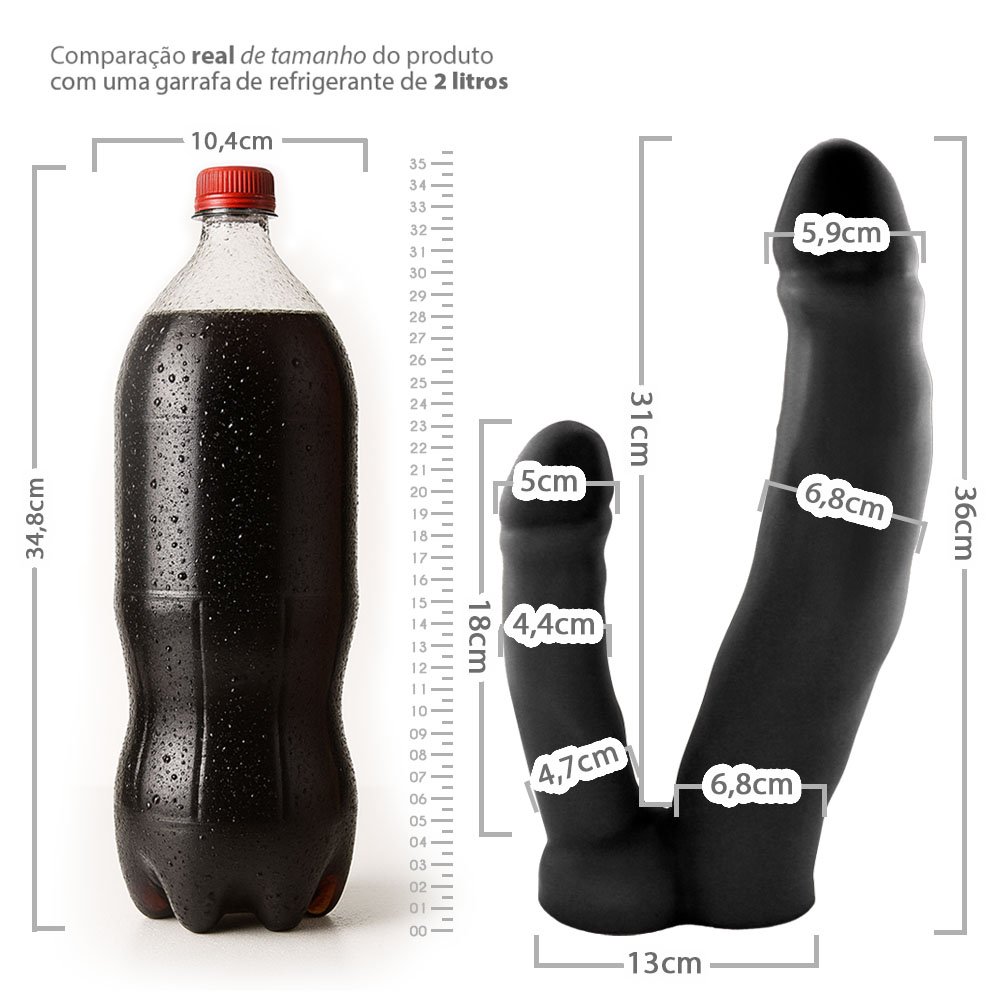 Pênis Duplo Gigante e Grosso Gêmeos - Dildo em PVC Flexível 36 x 7,3cm Preto | Foto 07