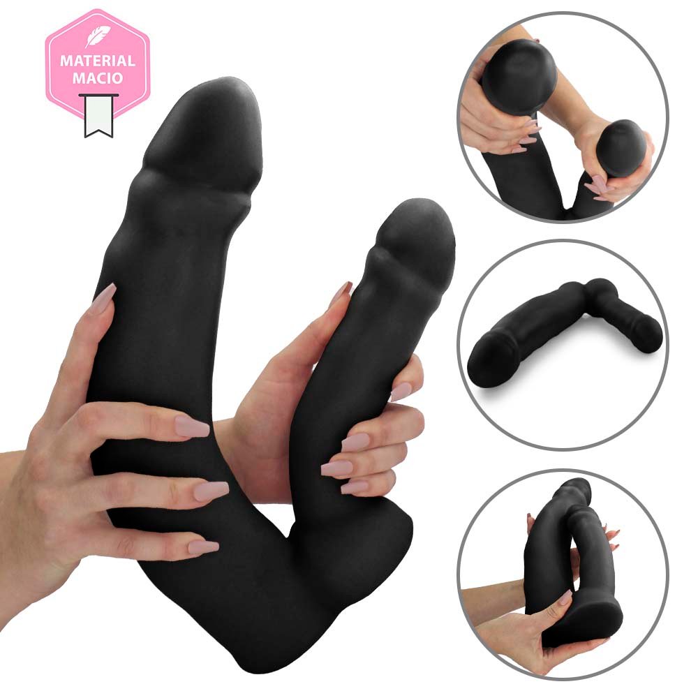 Pênis Duplo Gigante e Grosso Gêmeos - Dildo em PVC Flexível 36 x 7,3cm Preto | Foto 08