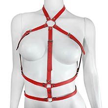 Harness Arreio de Couro Sintético Feminino Ajustável Vermelho