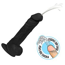 Pênis que Ejacula Flexível Eros com Escroto e Ventosa 20 x 4,5cm Preto