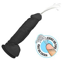Pênis que Ejacula Flexível King com Escroto e Ventosa 19 x 5cm Preto