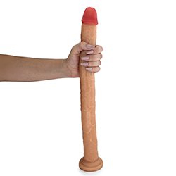 Pênis Gigante e Grosso com Escroto Pirocão - Dildo em PVC Flexível 46 x 4,3cm Bege