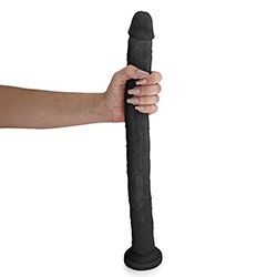 Pênis Gigante e Grosso com Escroto Pirocão - Dildo em PVC Flexível 46 x 4,3cm Preto