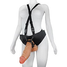 Pênis Gigante e Grosso Flexível com Escroto e Cinta Coragem 27,5 x 7,8cm Bege