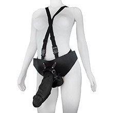 Pênis Gigante e Grosso Flexível com Escroto e Cinta Coragem 27,5 x 7,8cm Preto