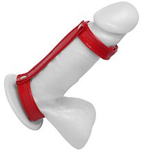 Anel para Pênis e Escroto em Vinil e Couro Sintético 6,5 cm Vermelho
